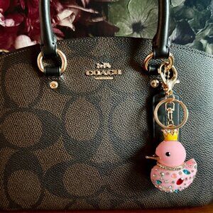 NEW Pink Jeweled Duck with Crystals and Crown Keychain Charm